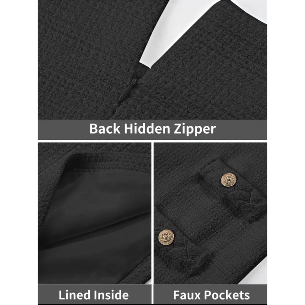 LAST 1! Tweed Black Fully Lined Hidden Zip Faux Pocket Gold Lion Buttons Dress! - Picture 5 of 7